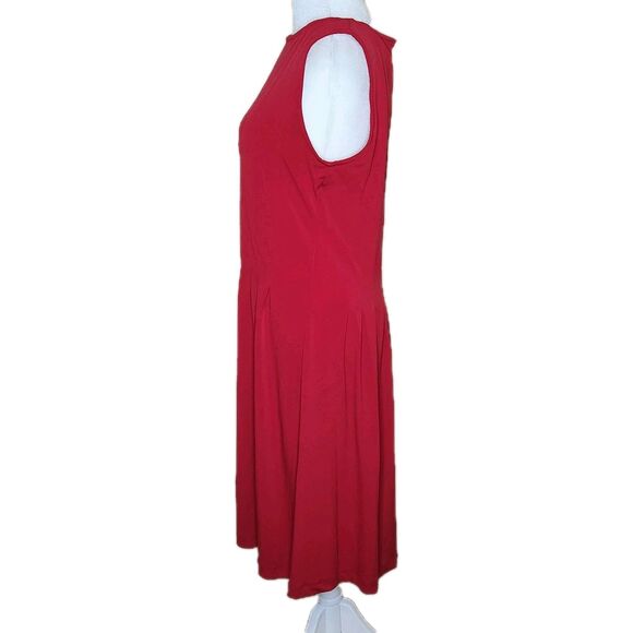 Talbot's Sleeveless Midi Dress Pleated Women's 12P Red Stretch Jersey Knit - Picture 4 of 11